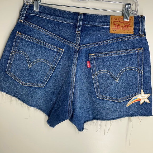 Levi's Blue Jean Shorts with Colorful Patches women size 27 - Picture 5 of 14